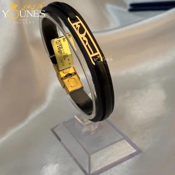 دستبند طلا چرم مردانه خدا L163